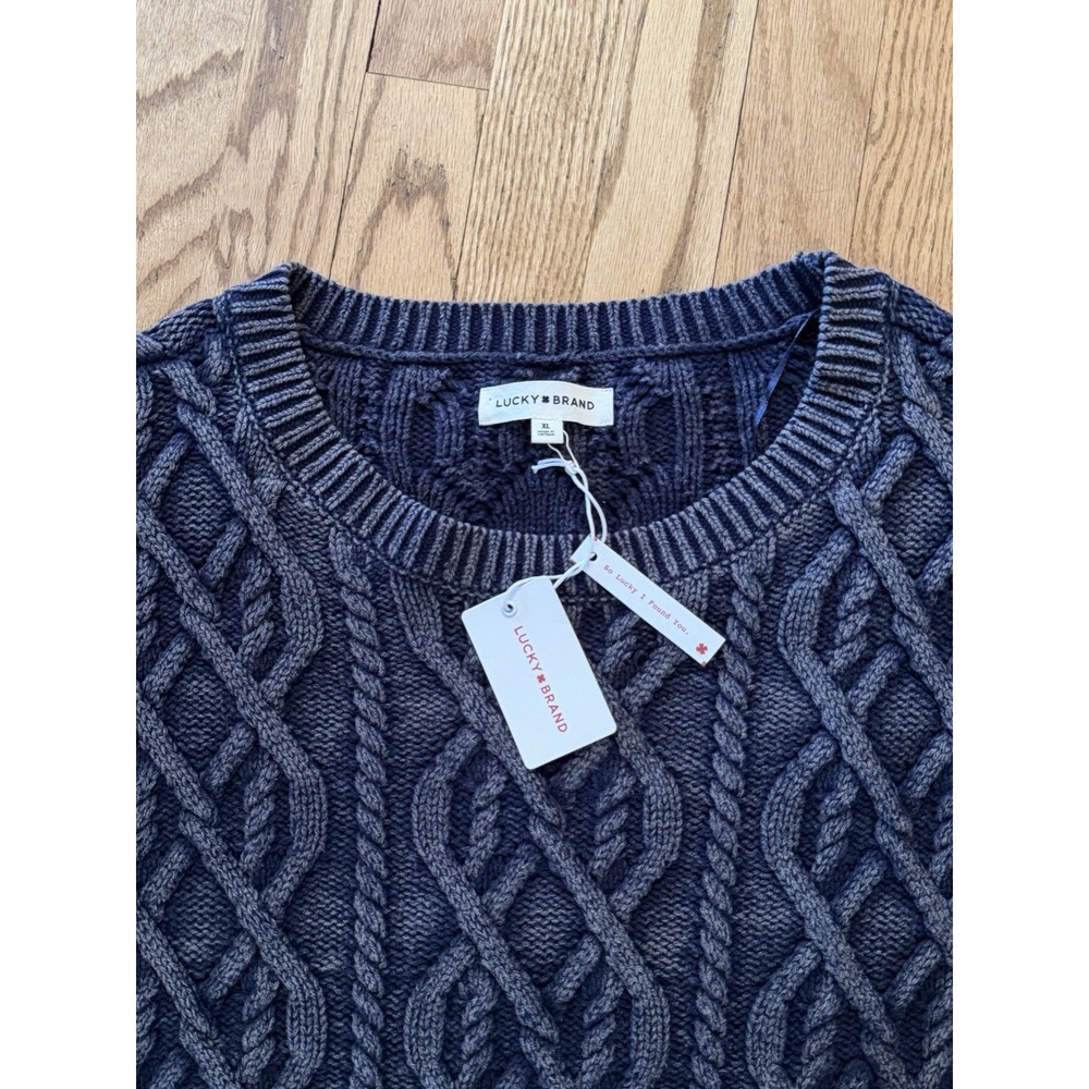 NWT Lucky Brand Fisherman‎ Chunky Cable Knit Pull Over Sweater Blue Comfy Wom XL - Picture 3 of 11
